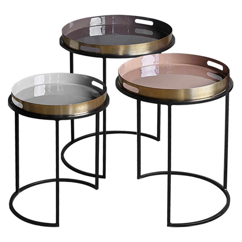 Комплект приставных столиков Bailey Side Tables Латунь Черный Белый Дымчатая Роза Коричневый в Краснодаре | Loft Concept 