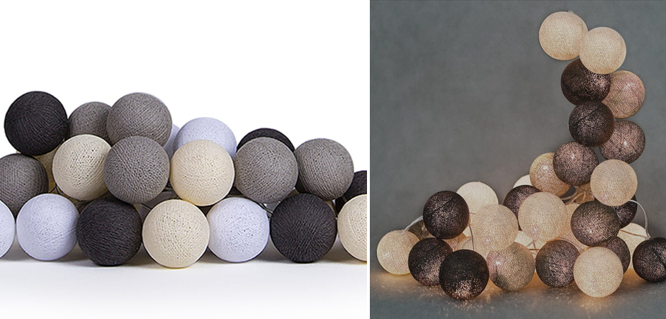 Гирлянда хлопковые фонарики Сotton Ball Taupe - Loft-Concept в Краснодаре