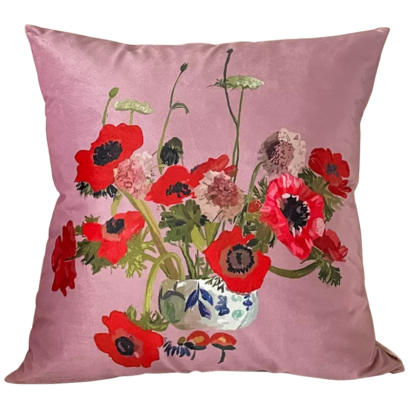 Декоративная подушка Red Poppy Flowers Pillow Розовый Красный Мульти в Краснодаре | Loft Concept 