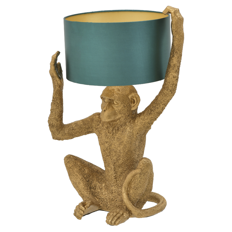 Настольная лампа Gold Monkey Holding Lampshade Золотой Бирюзовый в Краснодаре | Loft Concept 