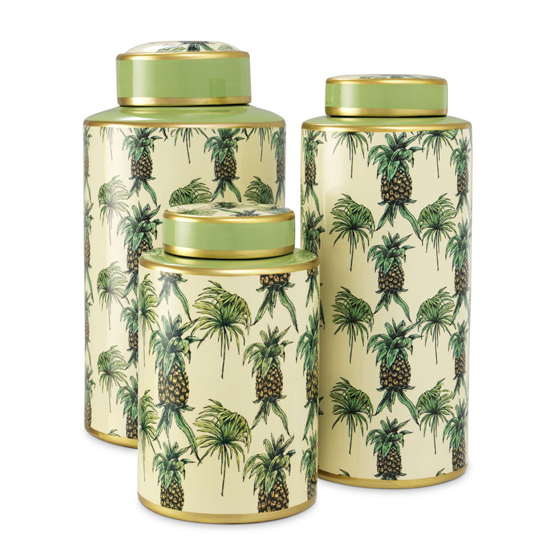 Комплект Ваз Eichholtz JAR PINEAPPLE SET OF 3 Бежевый Золотой Зеленый в Краснодаре | Loft Concept 