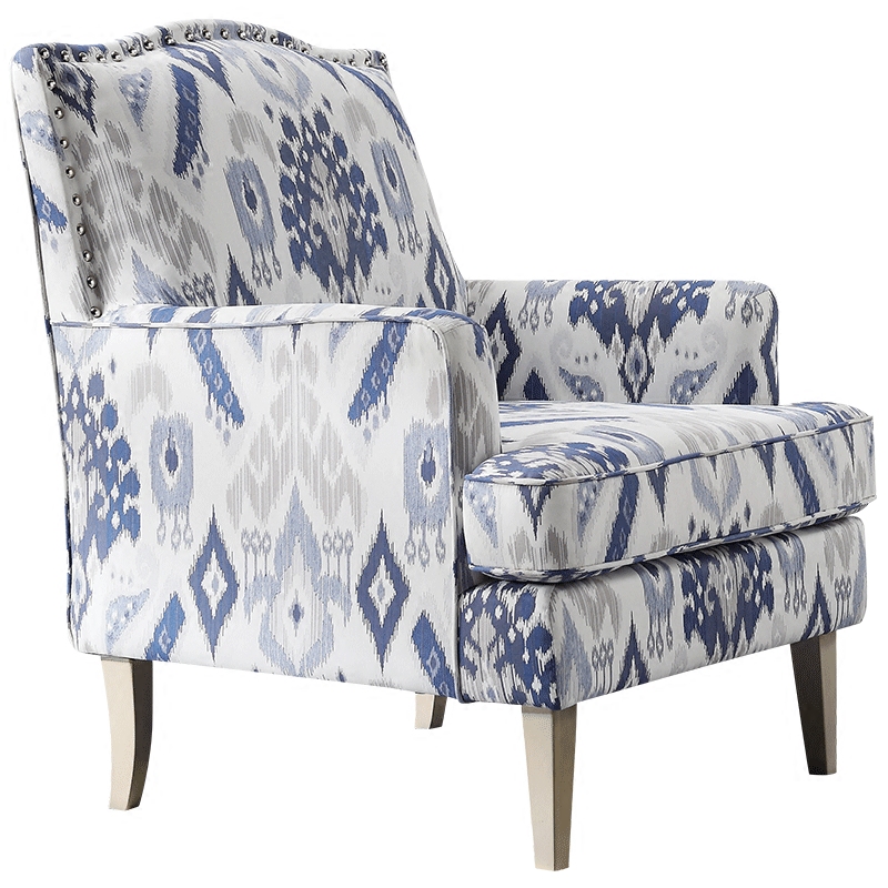 Кресло Armchair Ornament Blue Ikat Белый Светло-синий Бежевый в Краснодаре | Loft Concept 