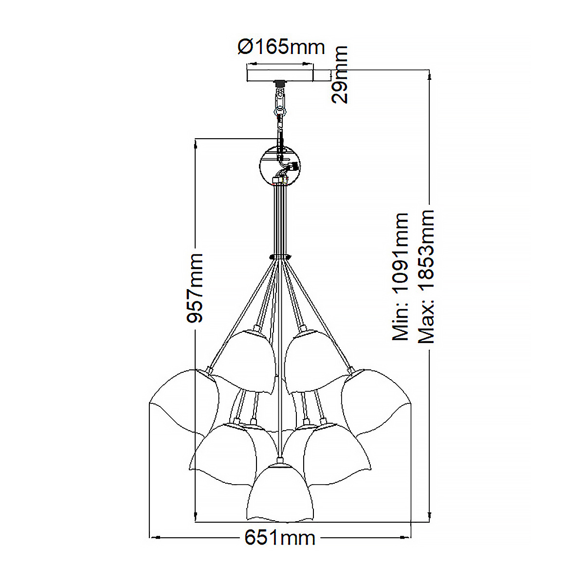 Люстра с 15-ю белыми  плафонами с золотой внутренней поверхностью Hinkley в Краснодаре