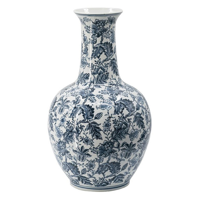 Ваза с классическим узором шинуазри синего цвета Blue & White Ornament Белый Синий Ваза с классическим узором шинуазри синего цвета Blue & White Ornament Белый Синий в Краснодаре | Loft Concept