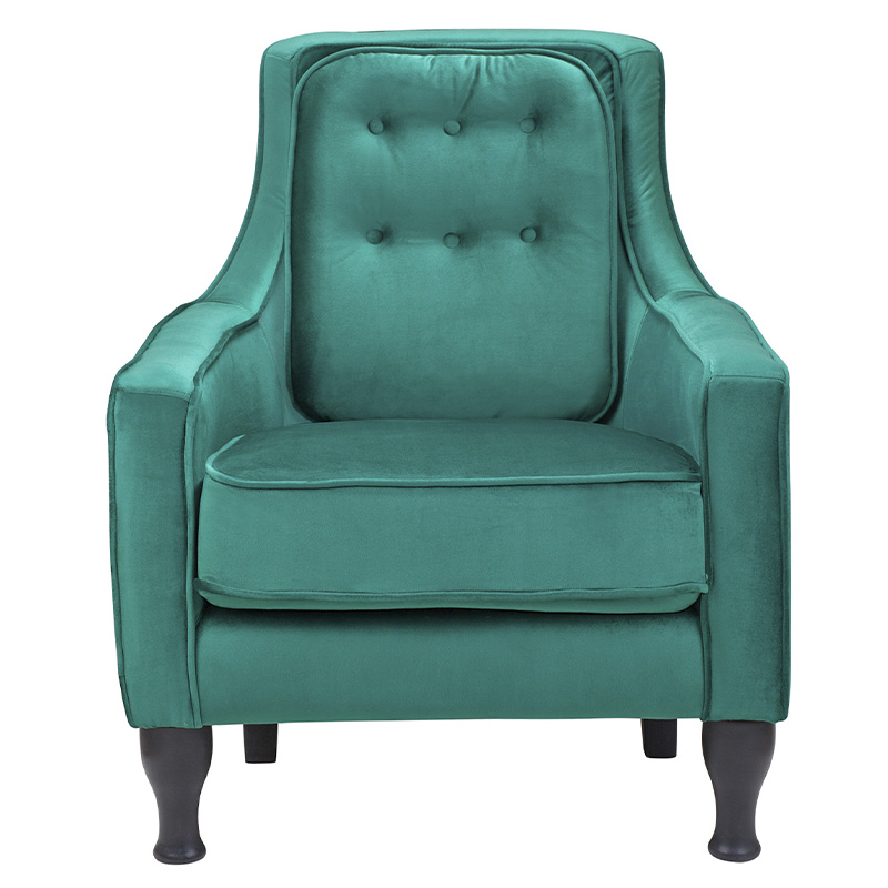 Кресло с мягкой обивкой из велюра на 4-х ножках из массива березы Scarlett Armchair green Изумрудный Черный в Краснодаре | Loft Concept 