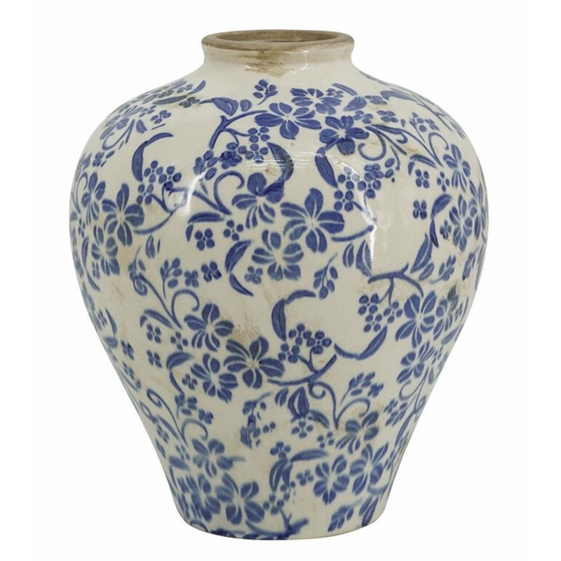 Ваза округлой формы с синим цветочным узором Blue & White Ornament Белый Синий Ваза округлой формы с синим цветочным узором Blue & White Ornament Белый Синий в Краснодаре | Loft Concept
