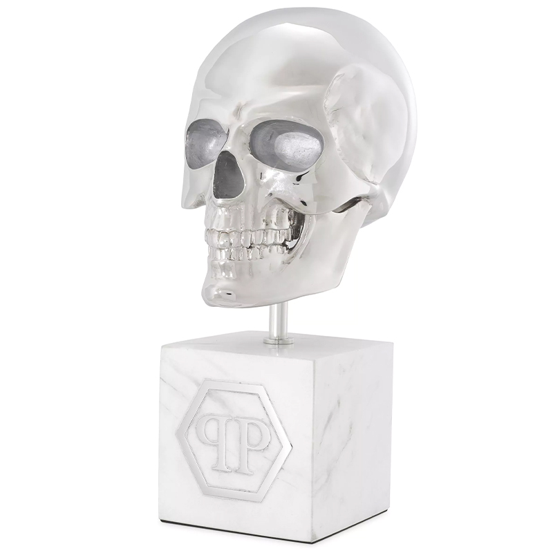 Статуэтка Philipp Plein Platinum Skull L Белый Мрамор Bianco Серебряный в Краснодаре | Loft Concept 