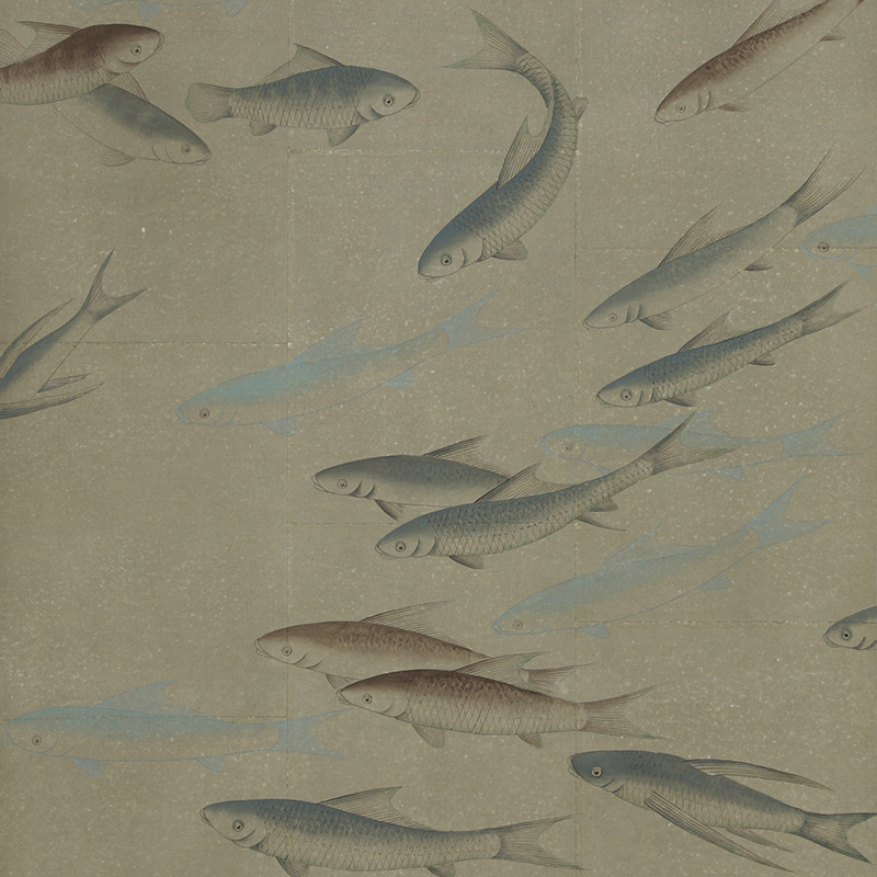 Обои ручная роспись Fishes Special Colourway on Lead Grey India tea paper  в Краснодаре | Loft Concept 