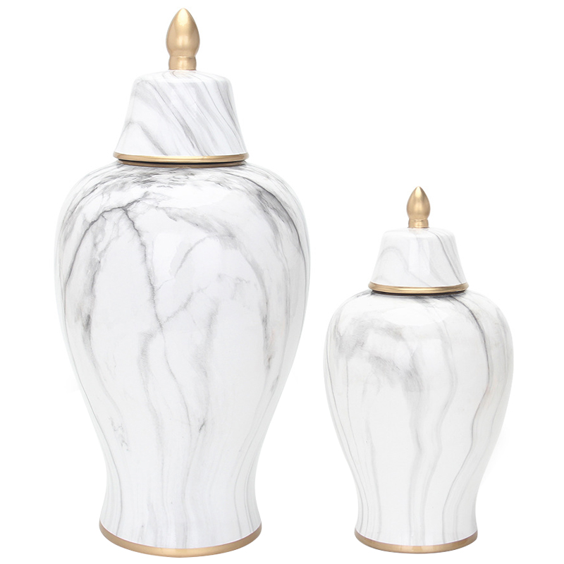 Ваза с крышкой White Marble Gold Vase Белый Мрамор Bianco Белый Серый Золотой в Краснодаре | Loft Concept 