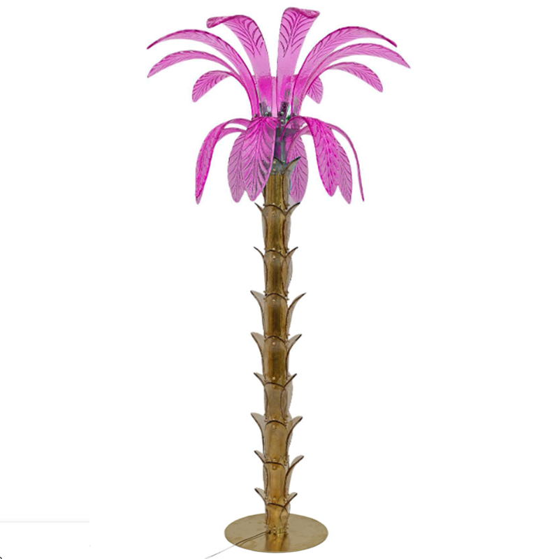 Торшер Glass Decorated Palm Floor Lamp Pink Листья Пальмы  Золотой Розовый в Краснодаре | Loft Concept 