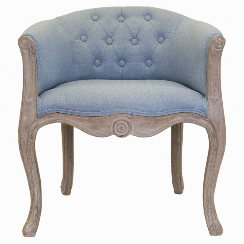 Кресло низкое в стиле прованс Louis French Armchair light blue flax Светло-голубой Бежево-серый в Краснодаре | Loft Concept 