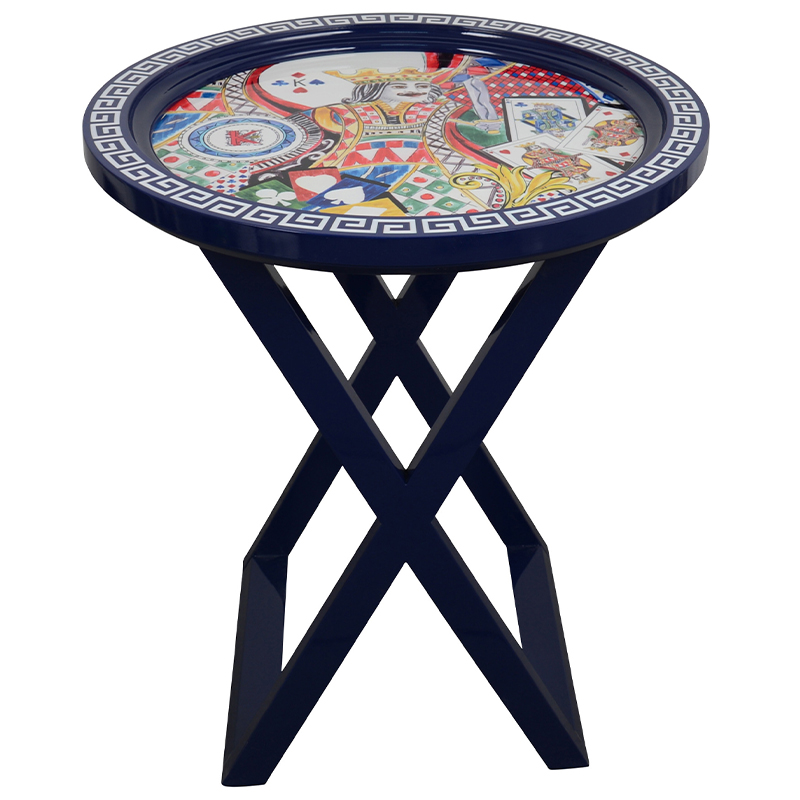 Приставной стол Playing Cards Painted Round Countertop Side Table Синий Мульти в Краснодаре | Loft Concept 