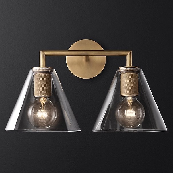 Бра RH Utilitaire Funnel Shade Double Sconce Brass Прозрачное Стекло Латунь в Краснодаре | Loft Concept 