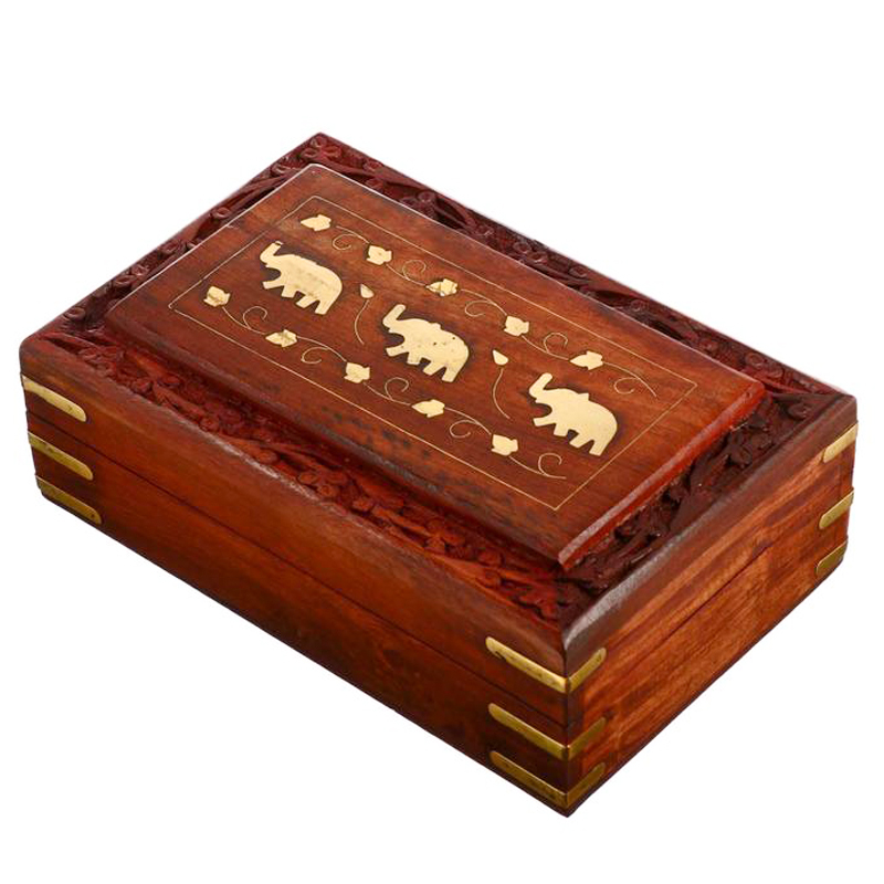 Шкатулка Three Elephants Indian Inlay Box Коричневый Латунь в Краснодаре | Loft Concept 