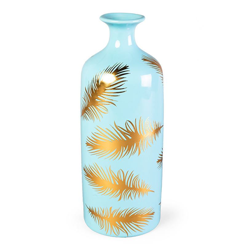 Ваза Gold feathers on blue Vase 30 Голубой Глянцевое золото в Краснодаре | Loft Concept 