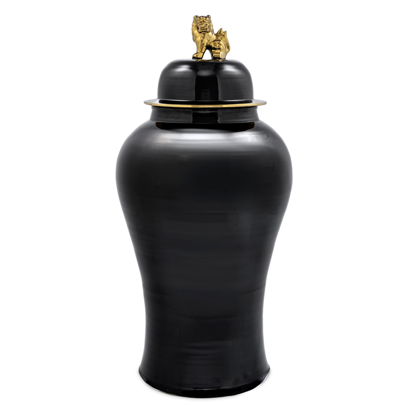 Ваза с крышкой Eichholtz Vase Golden Dragon L Черный Глянцевое золото в Краснодаре | Loft Concept 