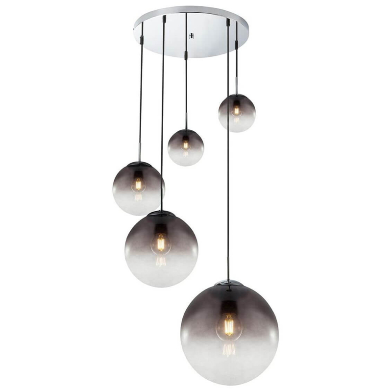 Люстра Ball Sunrise Pendant lamp smok 5 плафона Стекло Смок Хром в Краснодаре | Loft Concept 