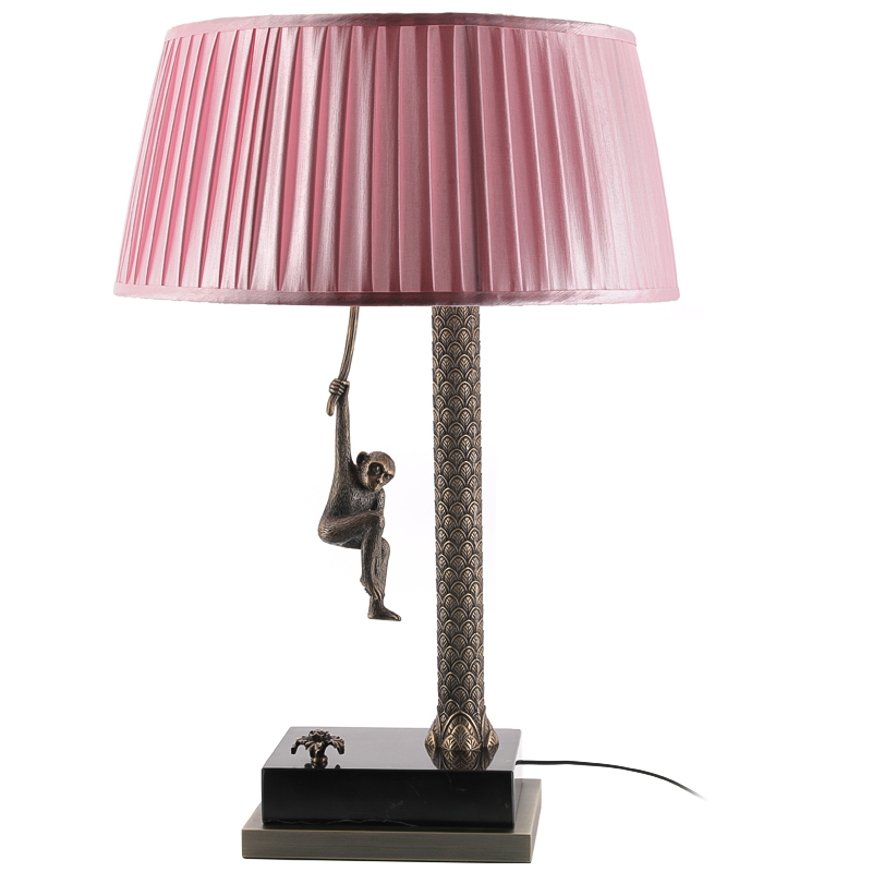 Настольная лампа Джунгли Table Lamp Jungle Pink Латунь Античная полированная Черный Мрамор Nero Розовый в Краснодаре | Loft Concept 