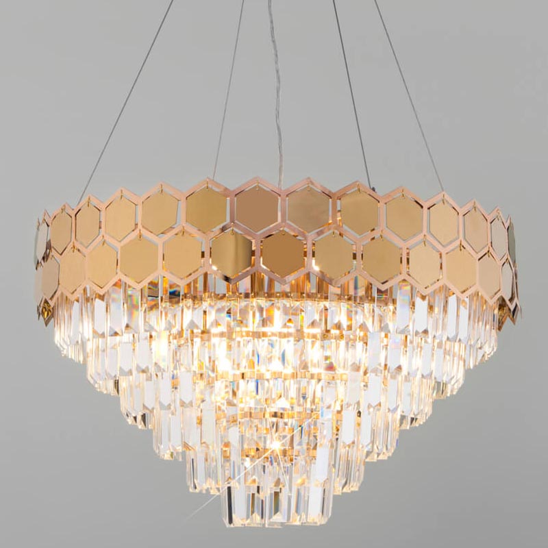 Люстра Hanging Hexagon Moira Chandelier gold Прозрачный (Transparent) Золотой в Краснодаре | Loft Concept 