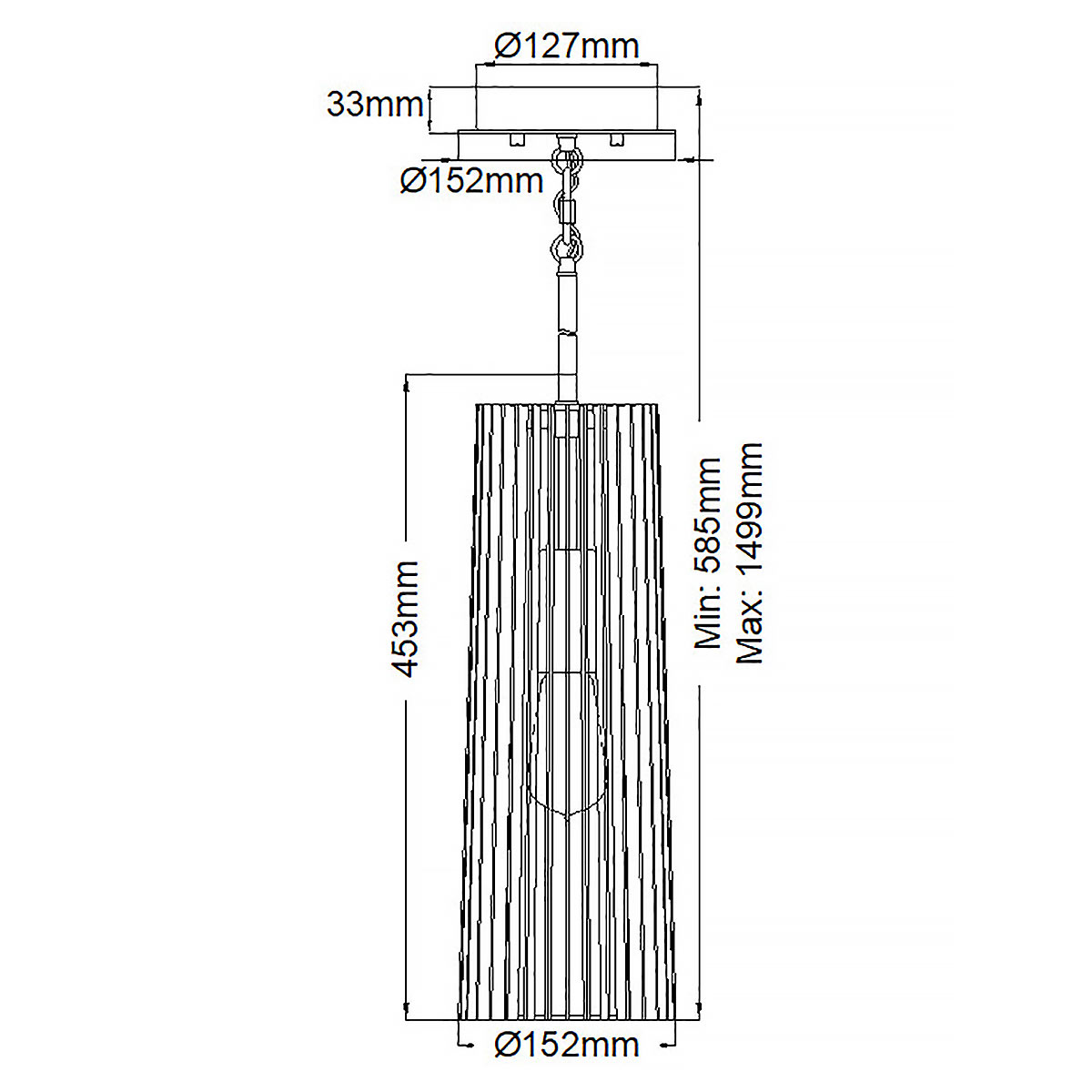 Подвесной светильник с узким цилиндрическим абажуром из черных вертикальных реек Kichler в Краснодаре