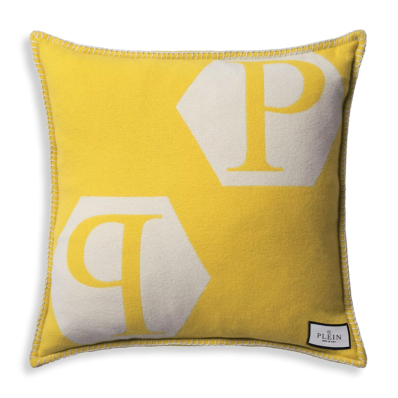 Подушка Philipp Plein Cushion Cashmere Yellow Желтый Белый в Краснодаре | Loft Concept 