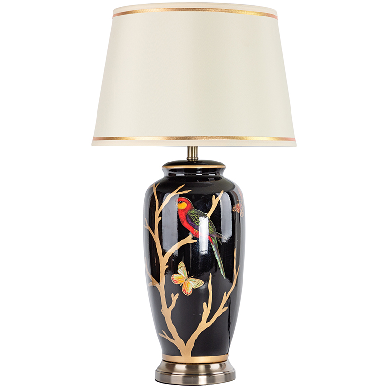 Настольная лампа с абажуром Bird on Golden Branches Black Lampshade Черный Бежевый Красный Золотой в Краснодаре | Loft Concept 