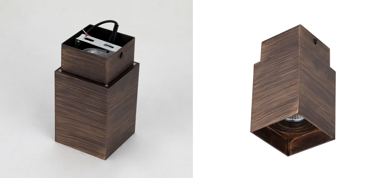 Накладной спот коричневого цвета с патиной Locky - фото