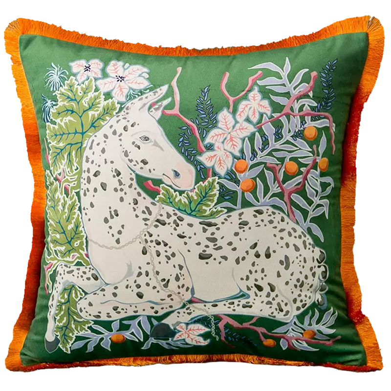 Декоративная подушка Horse on Botanical Green Cushion Мульти Зеленый в Краснодаре | Loft Concept 