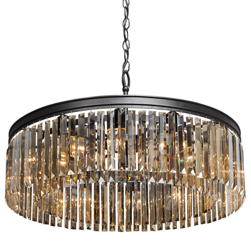 Люстра RH Rhys Amber GLASS Prism Round Chandelier Янтарное стекло 80 Черный матовый Прозрачное Стекло в Краснодаре | Loft Concept 