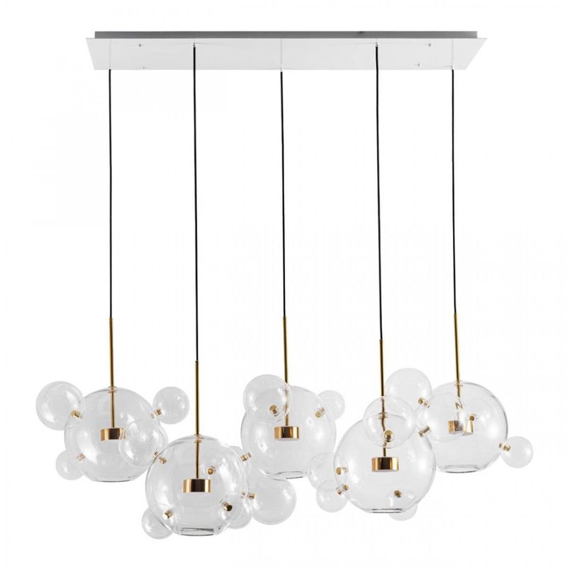 Линейный Светодиодный Светильник Giopato & Coombes Bubble Chandelier Linear Circle 5 плафонов Белый Золотой Прозрачное Стекло в Краснодаре | Loft Concept 