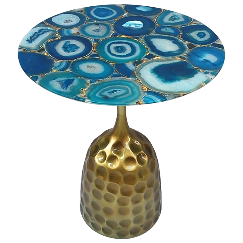 Приставной стол Cluster Surface Blue Agate Side Table Латунь Синий Бирюзовый в Краснодаре | Loft Concept 