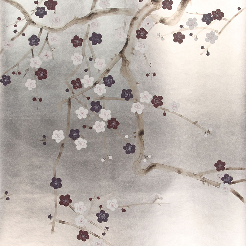 Обои ручная роспись Plum Blossom Lavender on Tarnished Silver gilded paper  в Краснодаре | Loft Concept 