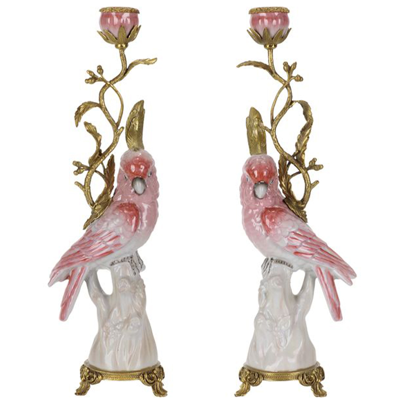 Подсвечник Pink Red Parrot Candlestick L or R Бронза Розовый (Rose) Красный в Краснодаре | Loft Concept 