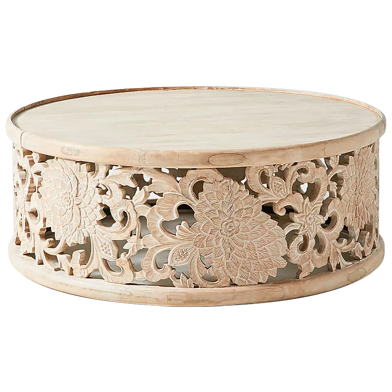 Круглый кофейный стол Handcarved Lotus Round Coffee Table Древесина в Краснодаре | Loft Concept 