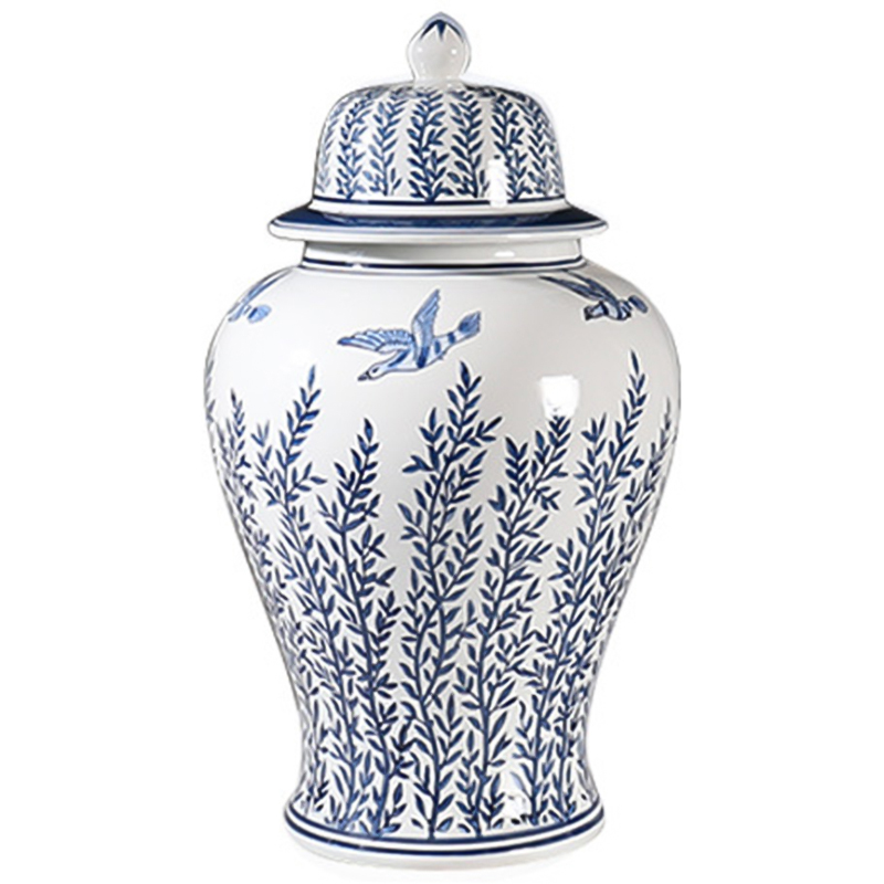 Ваза с крышкой Oriental Blue & White Flying Birds Vase Белый Синий в Краснодаре | Loft Concept 