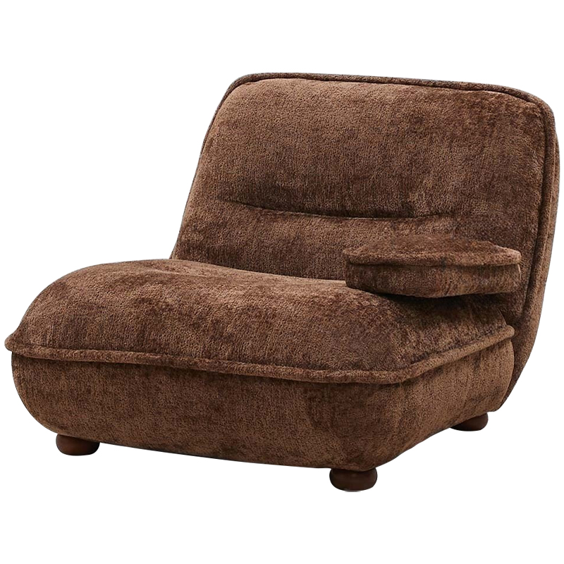 Кресло без подлокотников коричневое ну круглых деревянных ножках Loup Plush Armchair Brown Коричневый в Краснодаре | Loft Concept 