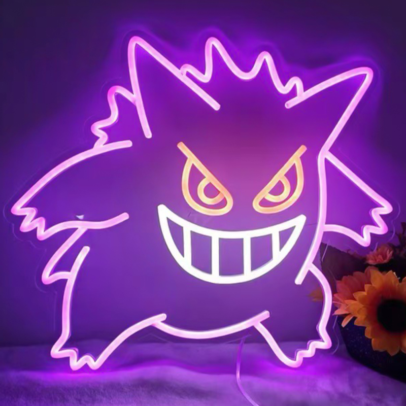 Неоновая настенная лампа Gengar Pokemon Neon Wall Lamp Фиолетовый Желтый Белый в Краснодаре | Loft Concept 