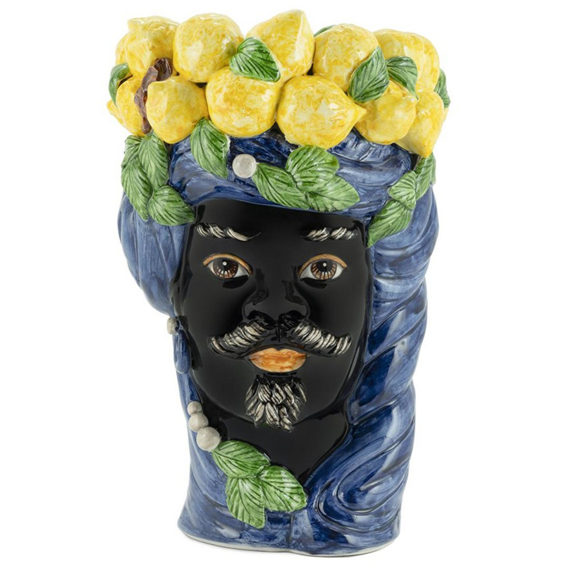 Ваза Vase Lemon Head Man Blue Синий Черный Желтый Зеленый в Краснодаре | Loft Concept 