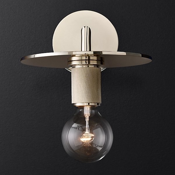 Бра RH Utilitaire Knurled Disk Shade Sconce Silver Никель в Краснодаре | Loft Concept 