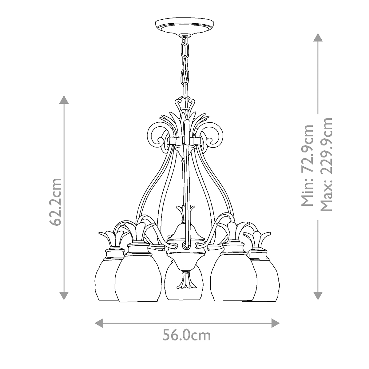 Люстра цвета латунь с 5-ю плафонами из рельефного стекла в форме ананаса Hinkley в Краснодаре