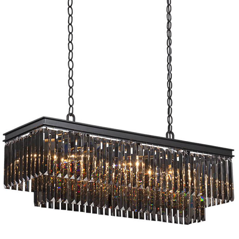 Люстра Odeon Gray glass Rectangular Chandelier Black iron  стекло Смок длина 100 Черный матовый в Краснодаре | Loft Concept 