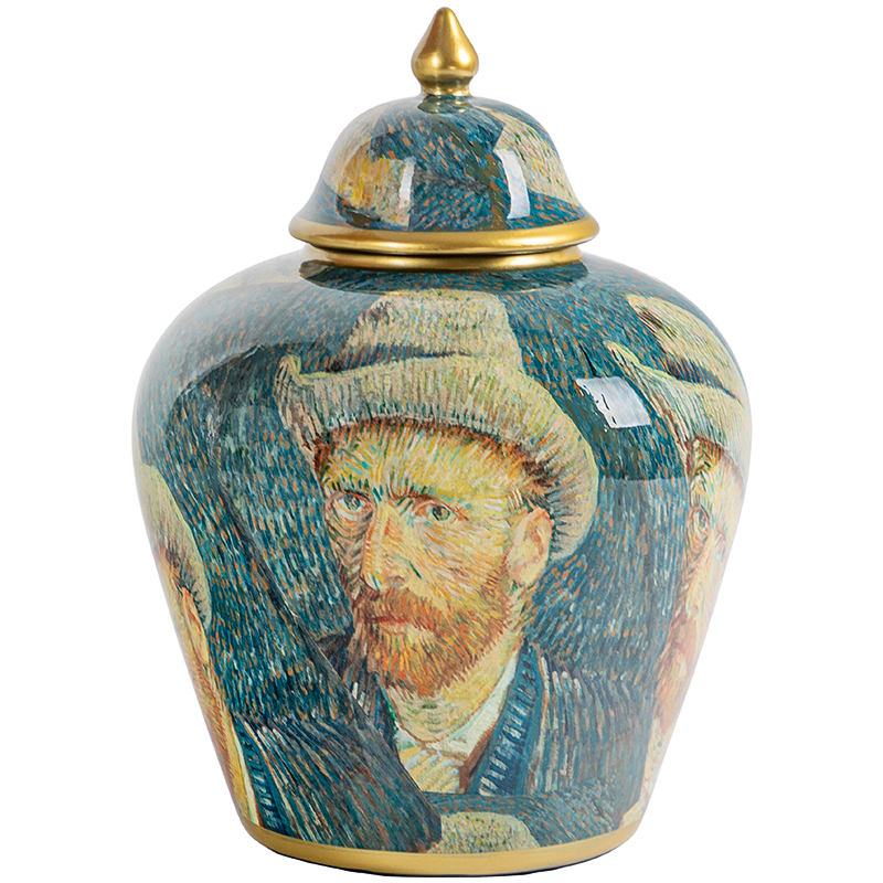 Ваза с крышкой Vincent Van Gogh Vase Изумрудный Золотой Бежевый Мульти в Краснодаре | Loft Concept 