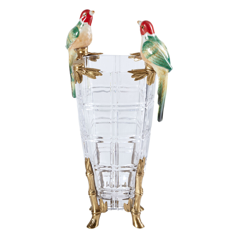Ваза из прозрачного стекла с бронзовыми ножками и фигурками попугаев Eden Garden porcelain and bronze Прозрачное Стекло Бронза Мульти Ваза из прозрачного стекла с бронзовыми ножками и фигурками попугаев Eden Garden porcelain and bronze Прозрачное Стекло Бронза Мульти в Краснодаре | Loft Concept