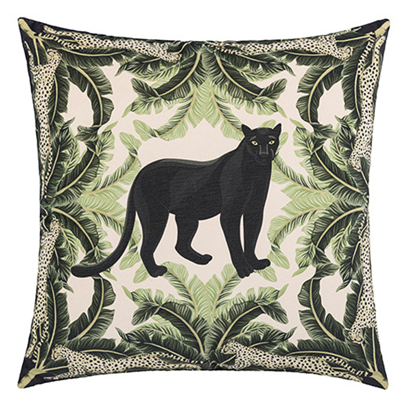 Декоративная подушка Черная Пантера Black Panther Cushion Бежевый Черный Зеленый в Краснодаре | Loft Concept 