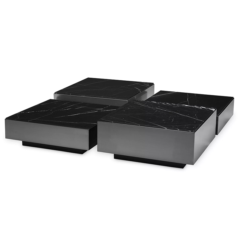 Комплект кофейных столиков Eichholtz Coffee Table Esposito set of 4 Черный Черный Мрамор Nero в Краснодаре | Loft Concept 