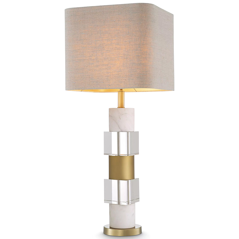 Настольная лампа Eichholtz Table Lamp Cullingham White Marble Прозрачное Стекло Белый Мрамор Bianco Бежево-серый Латунь в Краснодаре | Loft Concept 