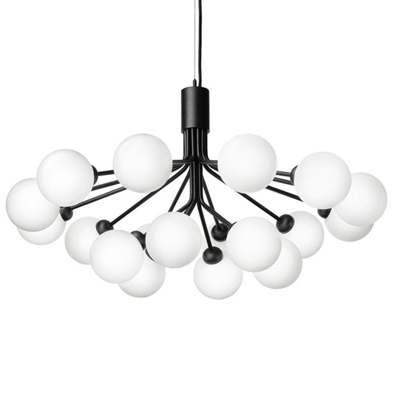 Люстра Berries Chandelier White Balloons Black 18 Черный матовый Белое матовое стекло в Краснодаре | Loft Concept 