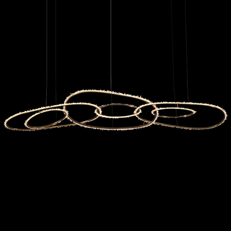 Люстра Six Rings Chain Quartz Crystal Chandelier Глянцевое золото Прозрачное Стекло в Краснодаре | Loft Concept 