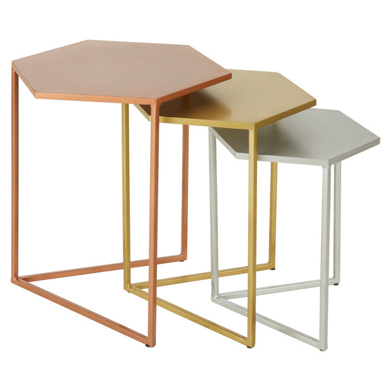 Комплект из 3-х приставных столиков Trio Hexagon Side Tables Медь Золотой Серебряный в Краснодаре | Loft Concept 