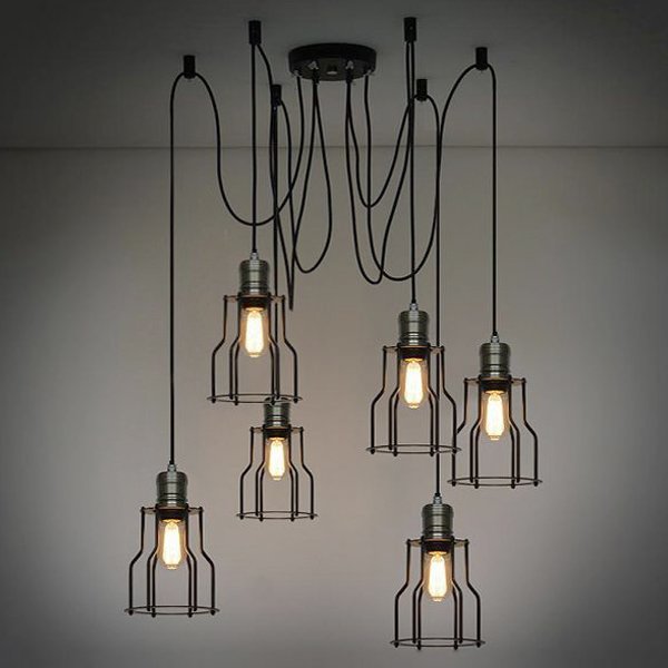 Люстра Loft Industrial 6 wire Cage Filament Pendant Бронза Черный матовый в Краснодаре | Loft Concept 